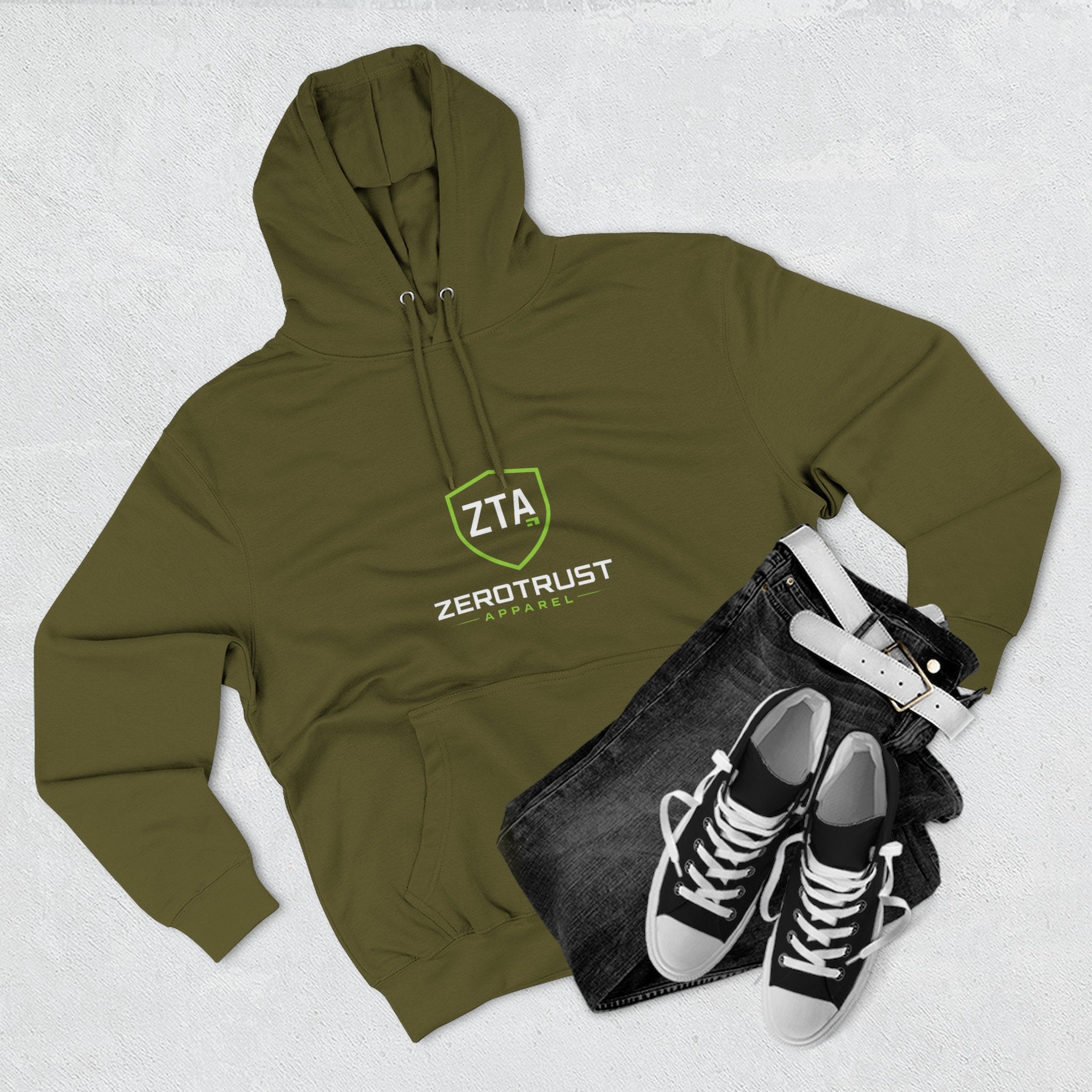 ZeroTrust Three-Panel Fleece Hoodie — Cybersecurity Graphic Hoodie