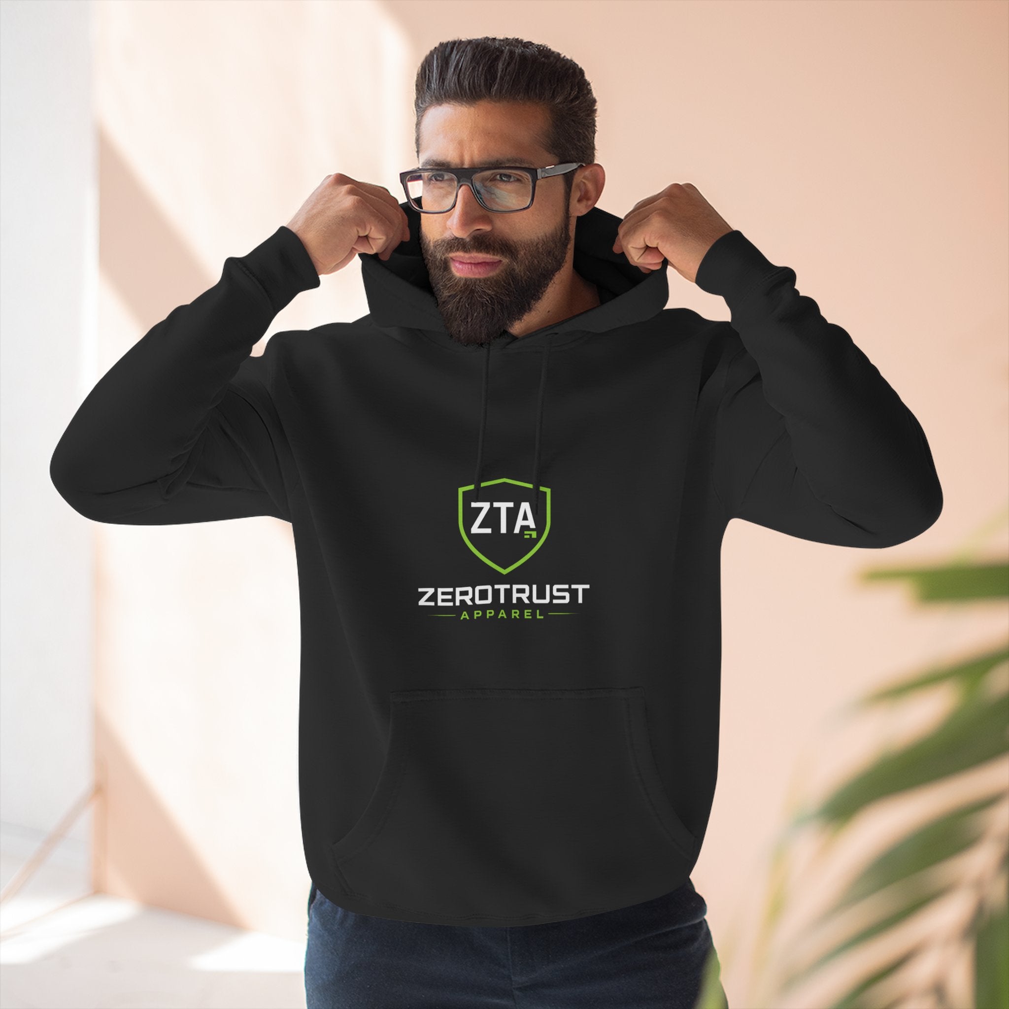 ZeroTrust Three-Panel Fleece Hoodie — Cybersecurity Graphic Hoodie
