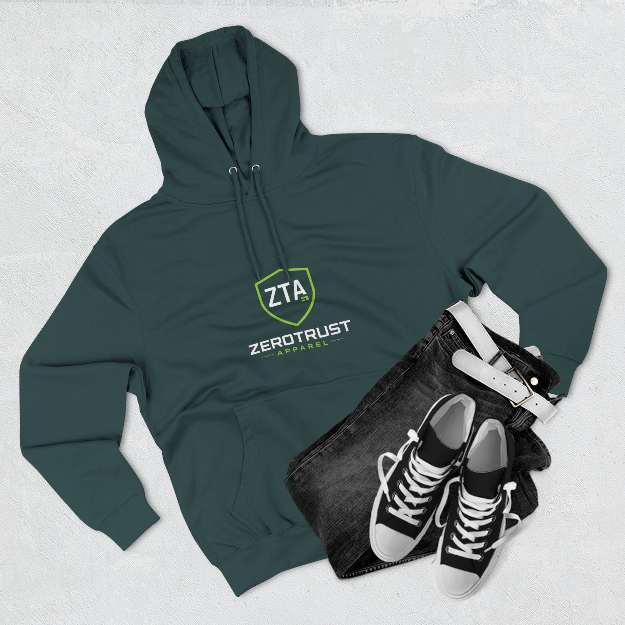 ZeroTrust Three-Panel Fleece Hoodie — Cybersecurity Graphic Hoodie