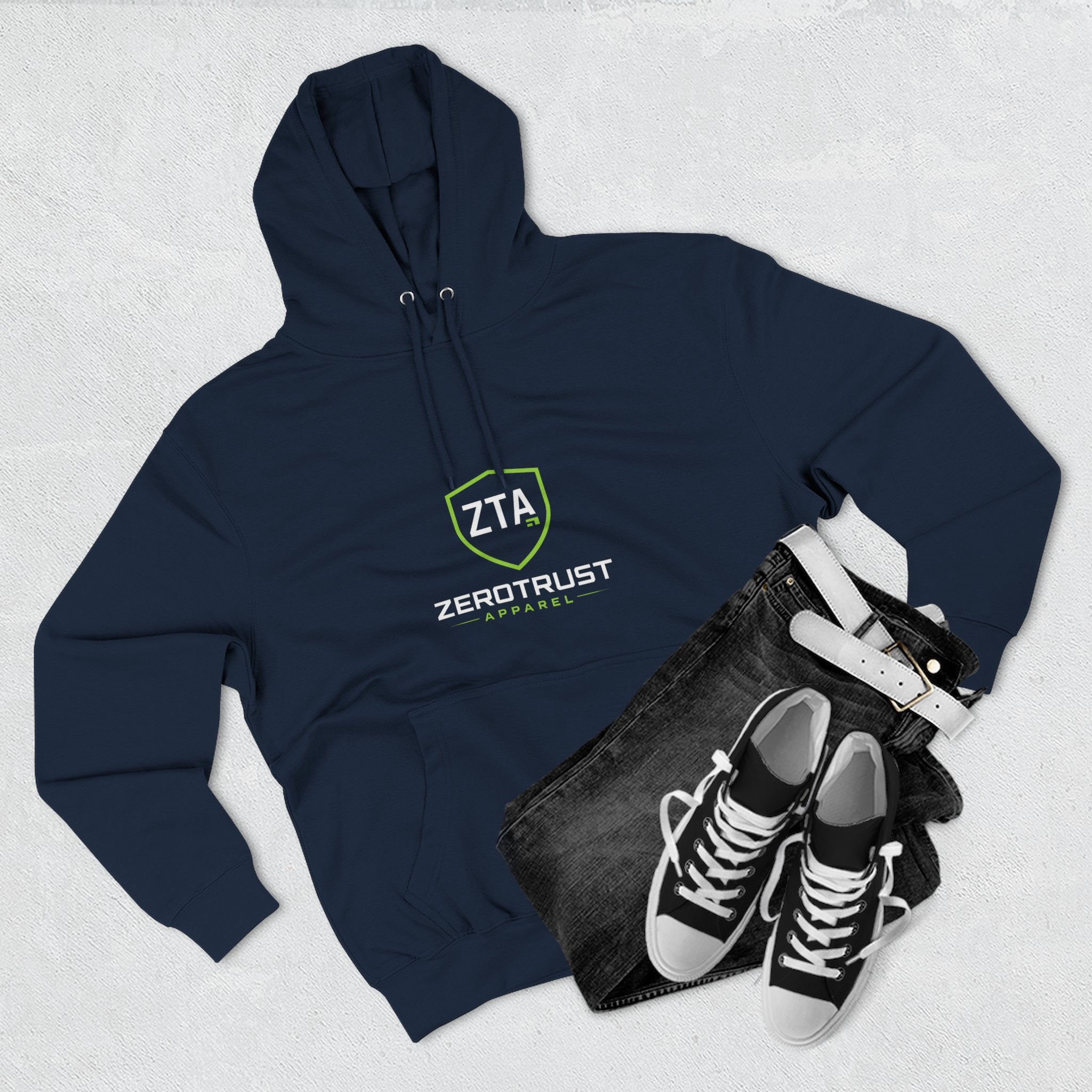 ZeroTrust Three-Panel Fleece Hoodie — Cybersecurity Graphic Hoodie