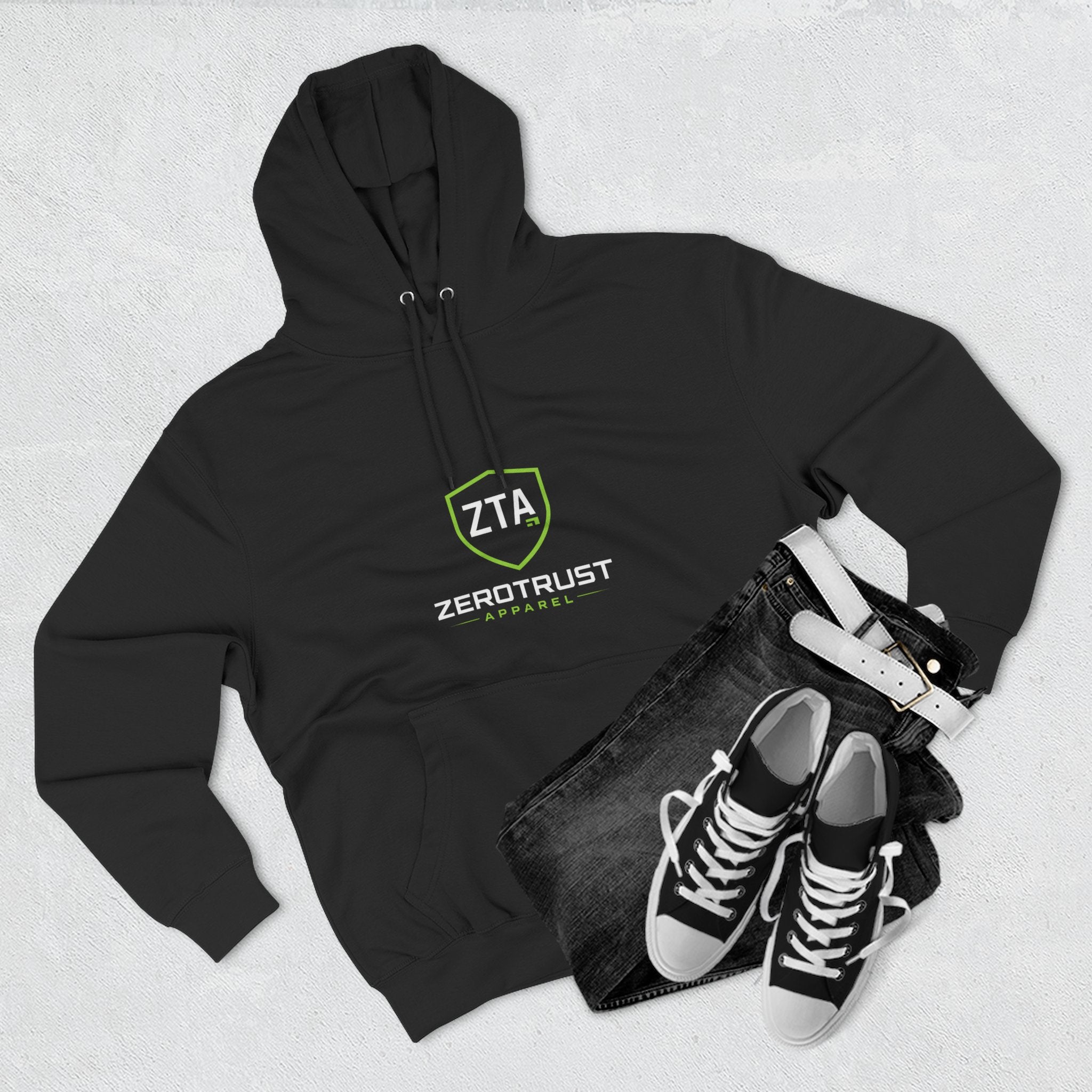 ZeroTrust Three-Panel Fleece Hoodie — Cybersecurity Graphic Hoodie